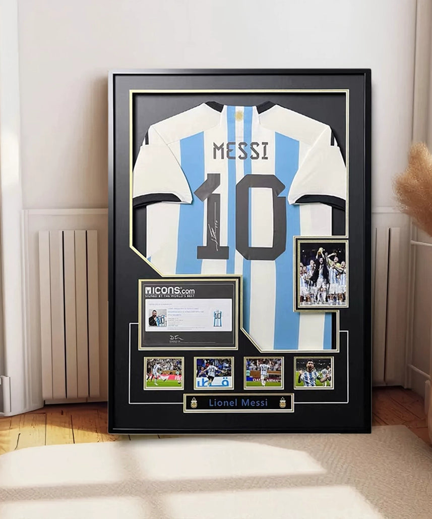 Messi Argentina World Cup Champion Framed Signed Jersey
